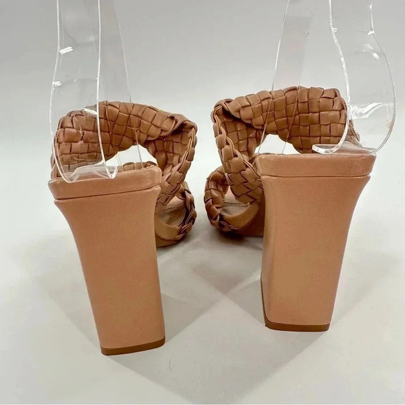 New Quipid womens heels size 5.5 36.5 taupe faux leather braided chunky - Picture 2 of 11